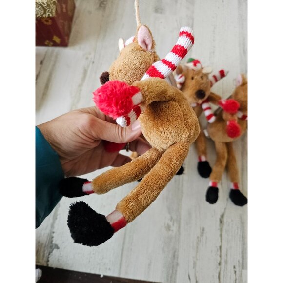 Hallmark plush reindeer bendable ornament Xmas decor vintage set - Picture 4 of 6